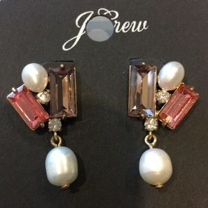 J. Crew Penelope Baguette Cluster and Pearl Drop Earrings